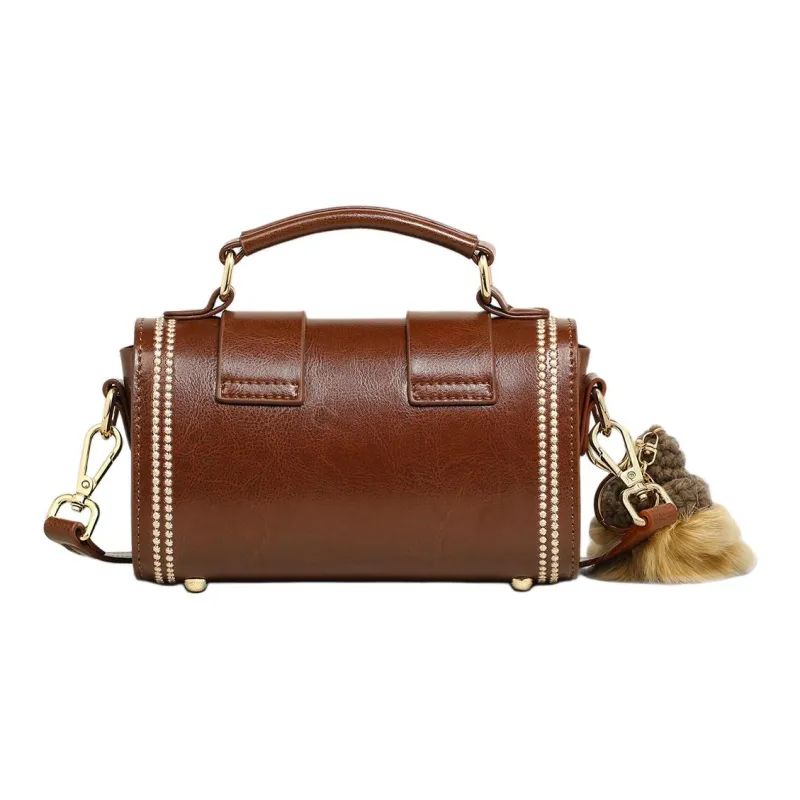 MILLIE'S Cow Leather Messenger Bag, Handbag, Shoulder Bag, Crossbody Bag, Cylinder Bag Regular Women's Coffee-3