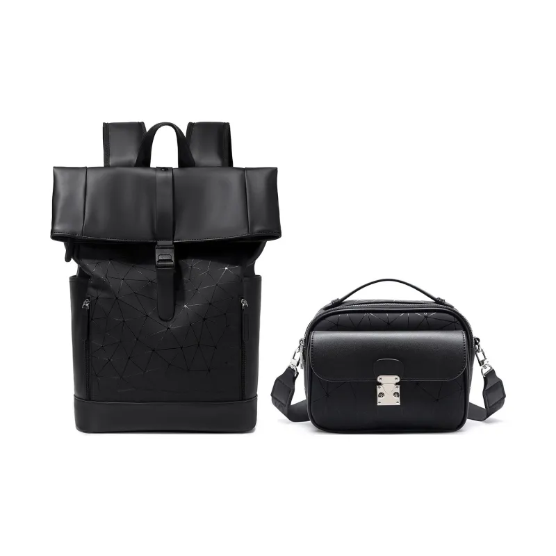 Slazenger PU Soft Leather Backpack Regular Unisex Black/Black With Hexagonal Pattern-7
