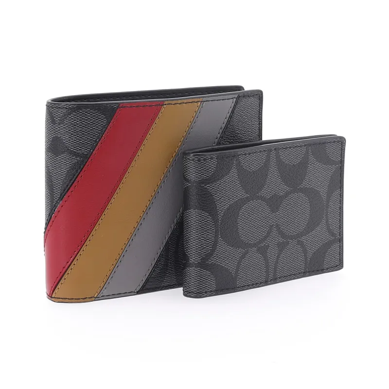 COACH 3 IN 1 Wallet Cow Leather Short Wallets Regular Men's Black Gray-2