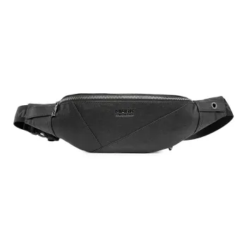 FAIRWHALE Top Grain Cow Leather Fanny Pack Sling Bags Regular Men's Black