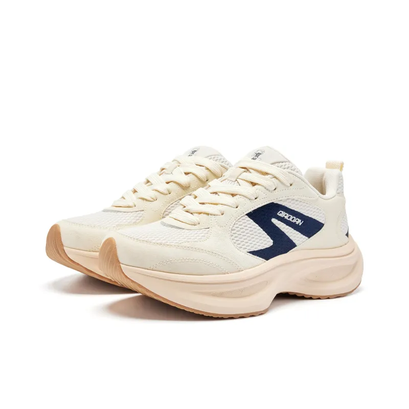 QIAODAN Height Increasing Wear-Resistant Lightweight Slip-Resistant Low-Top Casual Shoes Men's Beige Blue-2