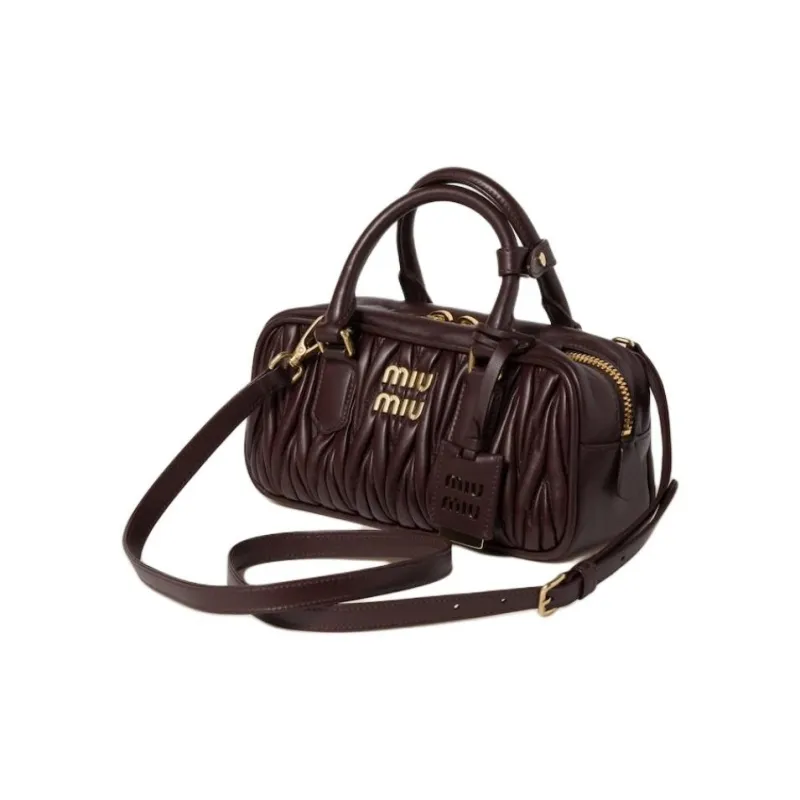 MIU MIU Arcadie Series Leather Shoulder Bag, Crossbody Bag, Handbag Trumpets Women's Dark Brown-1