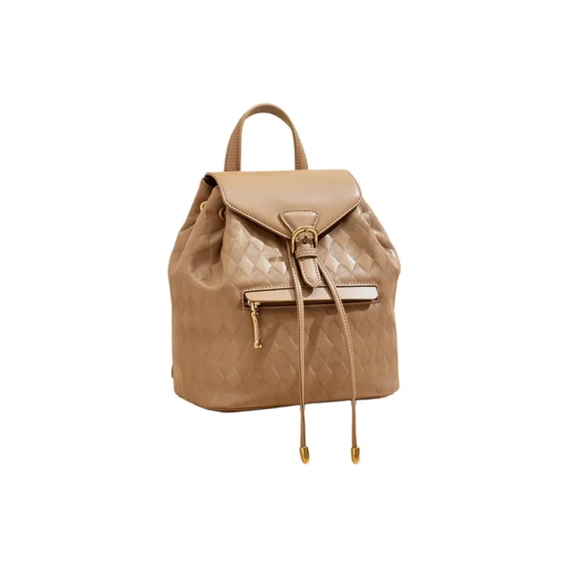 Hush Puppies Synthetic Leather Bonded Split Cow Leather Backpack Medium Size Women's Khaki-3