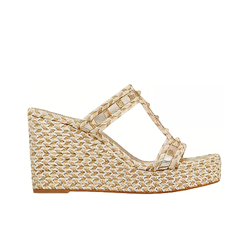Valentino Garavani Rockstud 90mm Woven Wedge Sandals-1