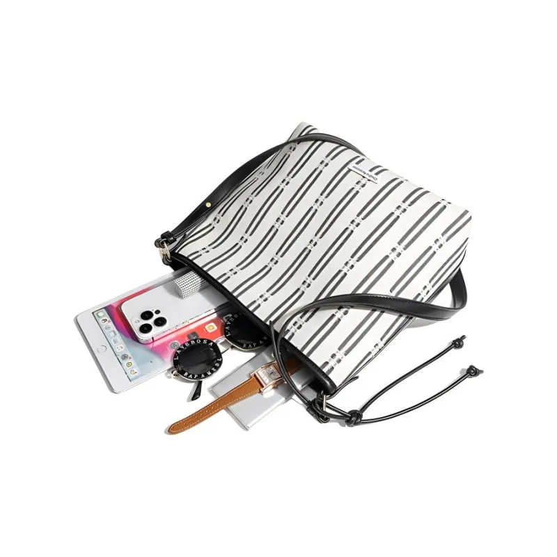 H YXIANG PU Tote Bag Shoulder Bag Regular Women's Black White-7