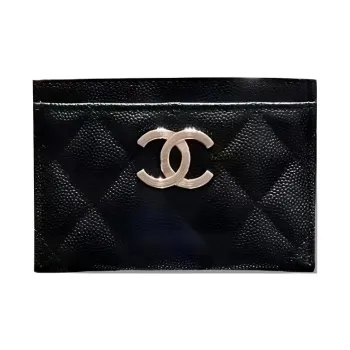 CHANEL Grain Embossed Caviar Calfskin Card Holder Card Holder Women's Black