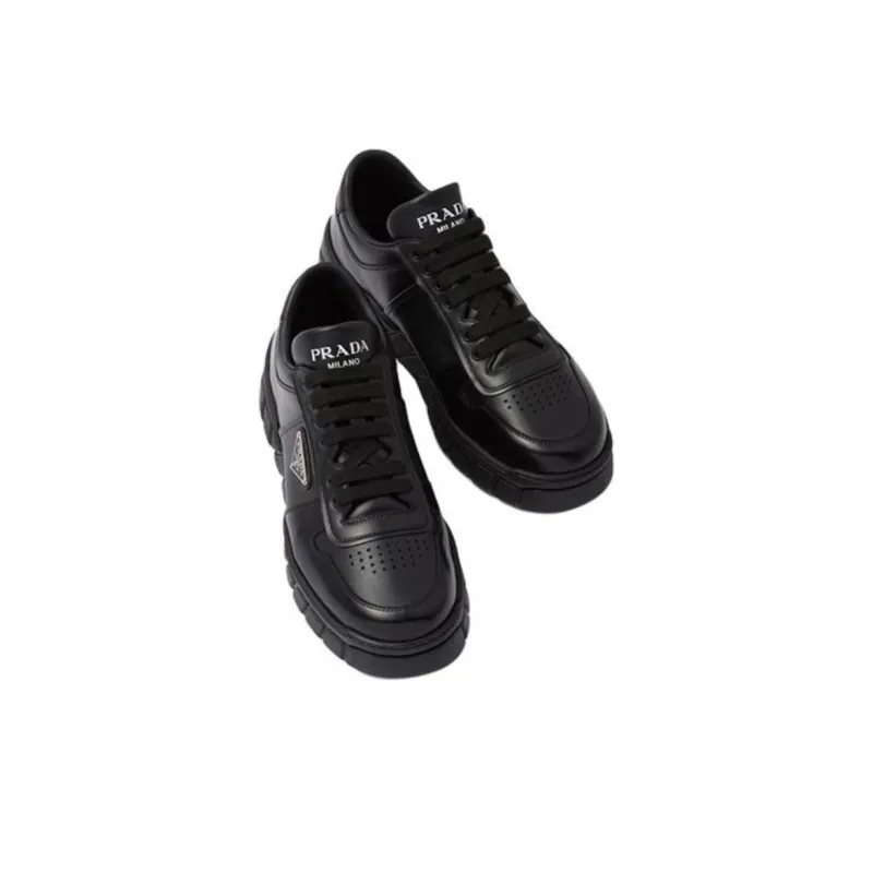 PRADA Voluminous Sneakers Leather Black Black-4