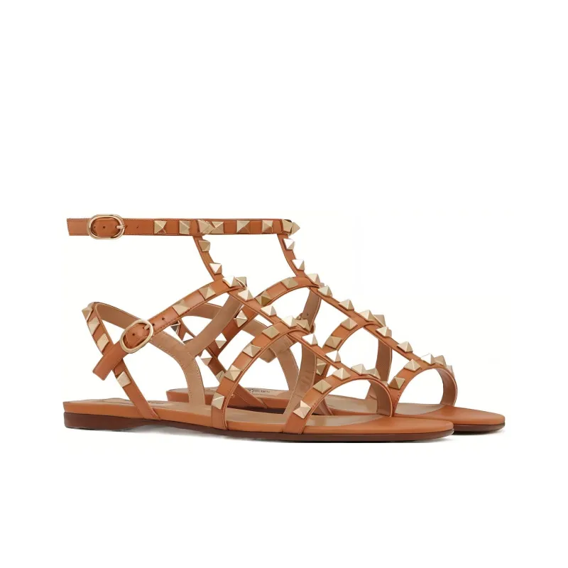 Valentino Rockstud GARAVANI One Strap Sandals Women's Brown-2