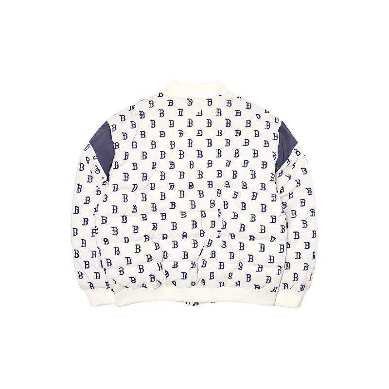MLB Classic Monogram Print Shoulder Block Light Short Down Jkt Baseball Jacket Unisex White-1