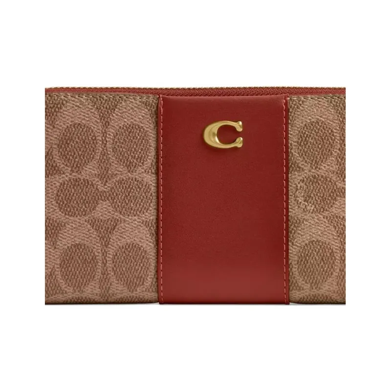 COACH Canvas With Leather Wallet Trumpets Unisex Brass & Tan-3