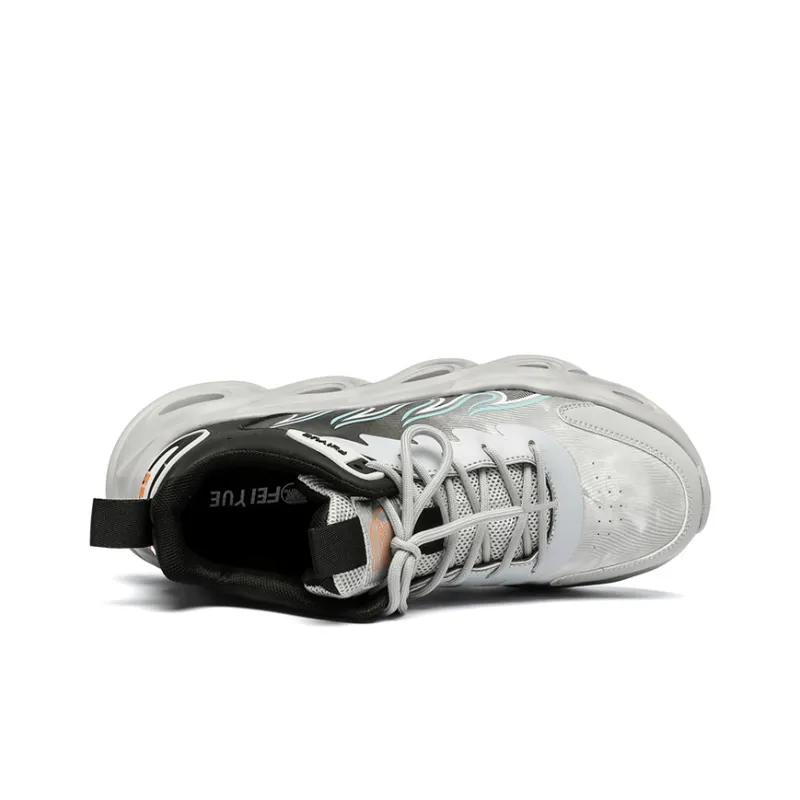 Feiyue Cushioning Breathable Mid-Top Chunky Sneakers Men's Gray Black-3