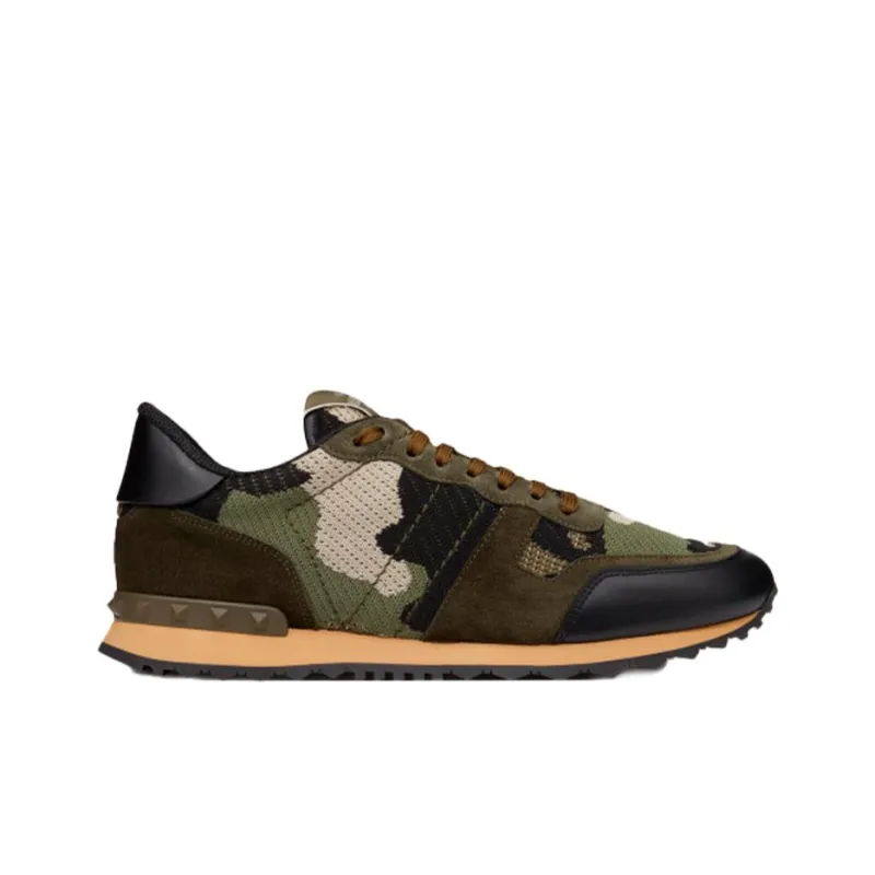 Valentino Garavani Rockrunner Mesh Fabric Camouflage Military Green Beige-1