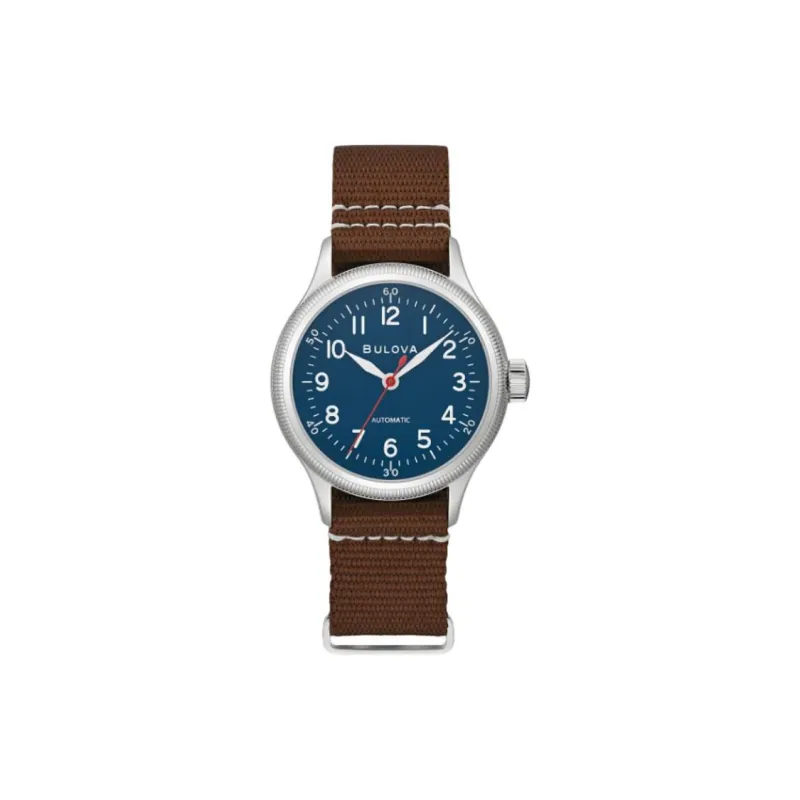 BULOVA A-11 Hack Watch Collection Wrist Watch Automatic Mechanical Movement Nylon Strap 37mm Blue Dial Men's Watches-0
