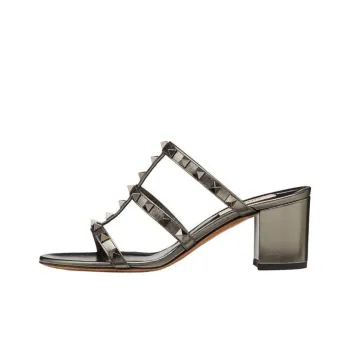 Valentino Rockstud Abrasion Resistant One Strap Sandals Women's Silver Gray