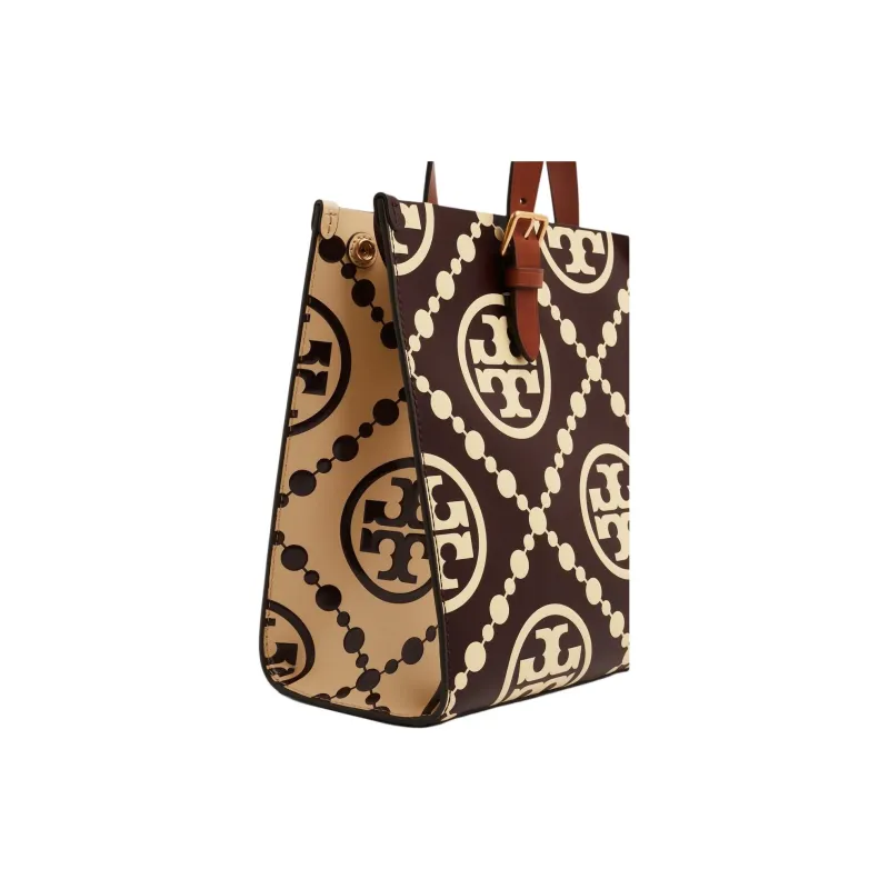 TORY BURCH T Monogram Leather Tote Bag, Shopping Bag, Shoulder Bag, Handbag Trumpets Women's Berry Red-5
