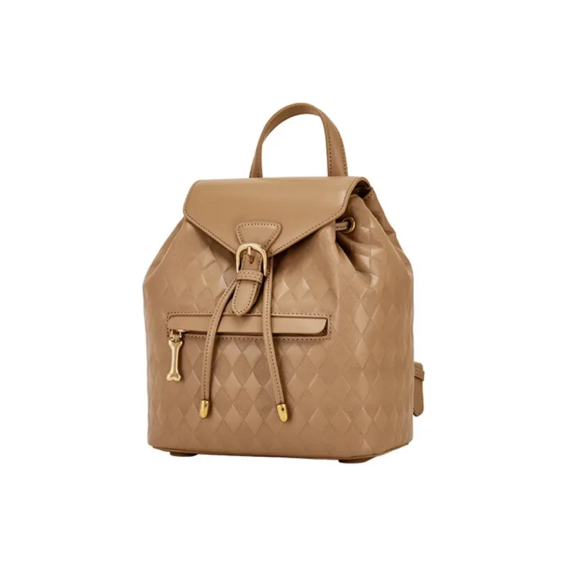 Hush Puppies Synthetic Leather Bonded Split Cow Leather Backpack Medium Size Women's Khaki-1