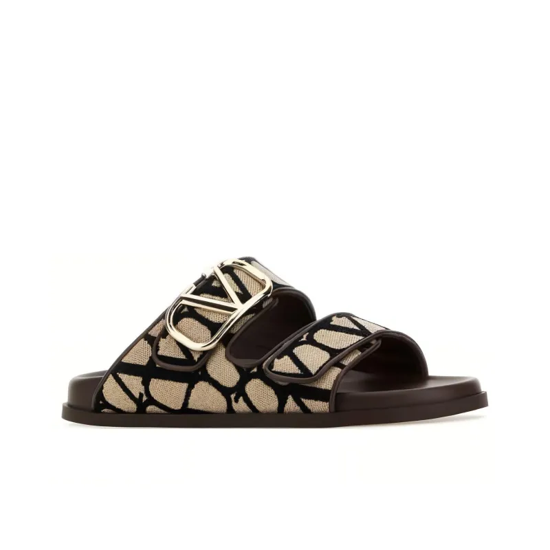Valentino Women's Toile Iconographe Double Strap Sandal 'VLogo - Brown'-3