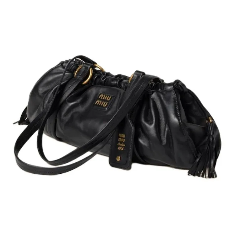 MIU MIU Leather Handbag, Shoulder Bag Medium Size Women's Black-1