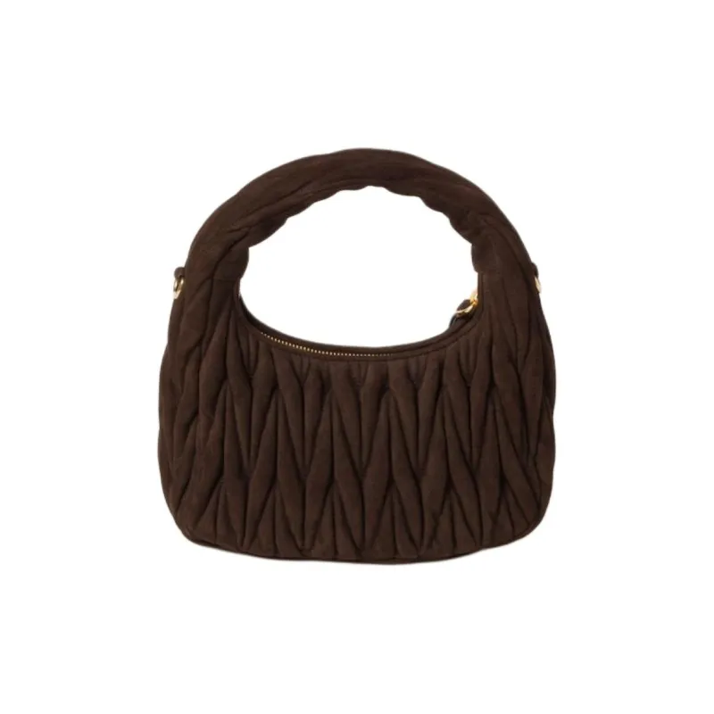MIU MIU Wander Series Suede One Shoulder Crossbody Crescent Bag Handbag Women's Dark Brown-2