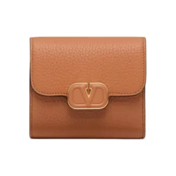 Valentino Leather Wallet Women's Almond