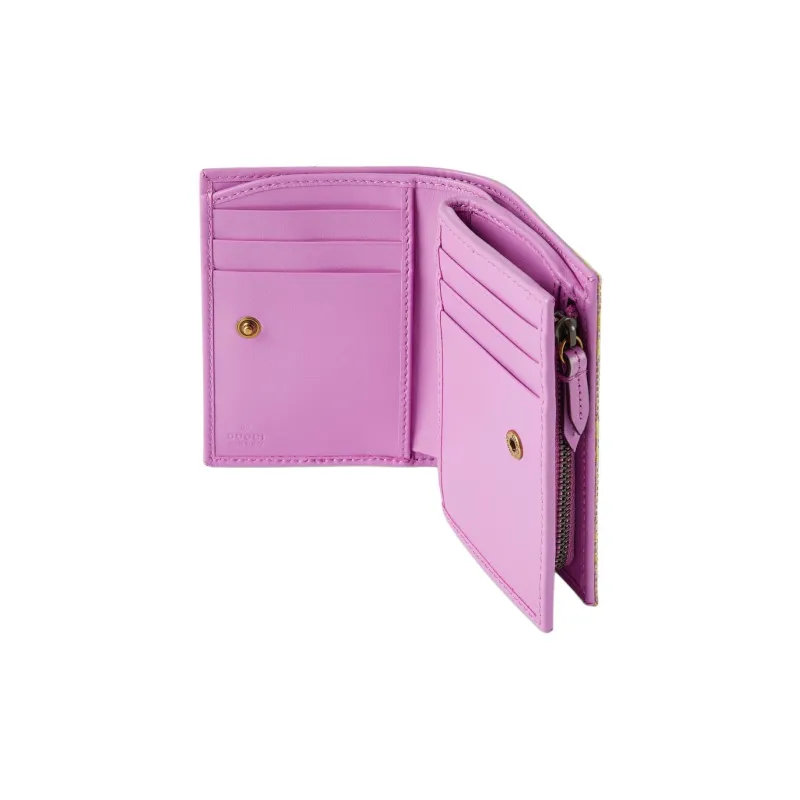 GUCCI Canvas With Leather Coin Purse Women's Light Purple & Yellow-4