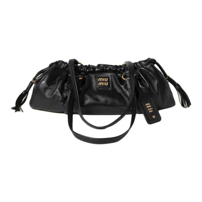 MIU MIU Leather Handbag, Shoulder Bag Medium Size Women's Black-0