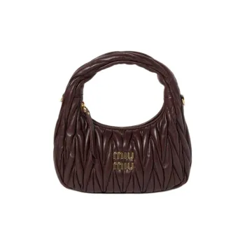 MIU MIU Wander Series Soft Sheep Leather Crescent Bag Shoulder Bag Crossbody Bag Handbag Small Size Women's Dark Brown