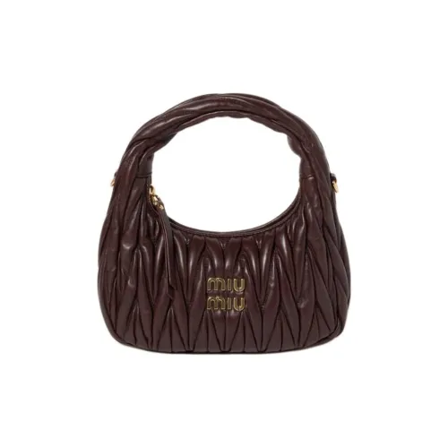 MIU MIU Wander Series Soft Sheep Leather Crescent Bag Shoulder Bag Crossbody Bag Handbag Small Size Women's Dark Brown