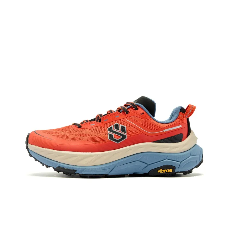 QIAODAN Mountain God 2.0 Running Shoes Men Low Top Bright Orange/Shadow Blue-0