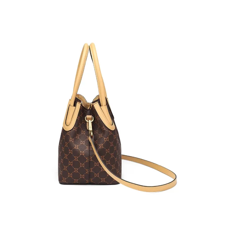 MashaLanti PVC And Synthetic Leather Bucket Bag Crossbody Handbag Women's Dark Brown & Apricot-3
