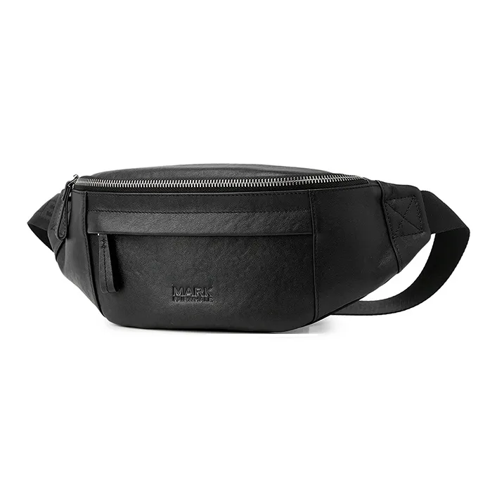 FAIRWHALE Top Grain Cow Leather Waist Bag Chest Bag Men's Black-1