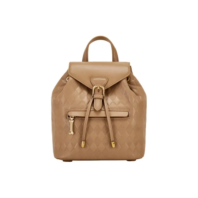 Hush Puppies Synthetic Leather Bonded Split Cow Leather Backpack Medium Size Women's Khaki-0