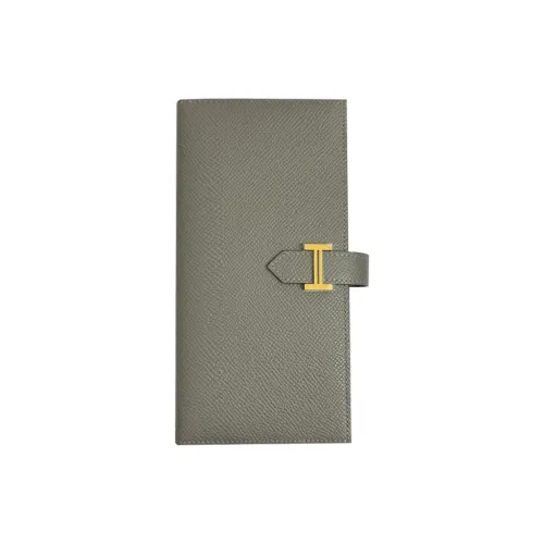 HERMES Bearn Leather Wallet Women's 0L Grismeyer Cumulus Gray