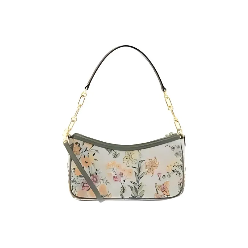 TORY BURCH T Monogram Brocade With Leather Shoulder Bag, Portable, After School Shoulder Bag Women's Winter Saint White-2