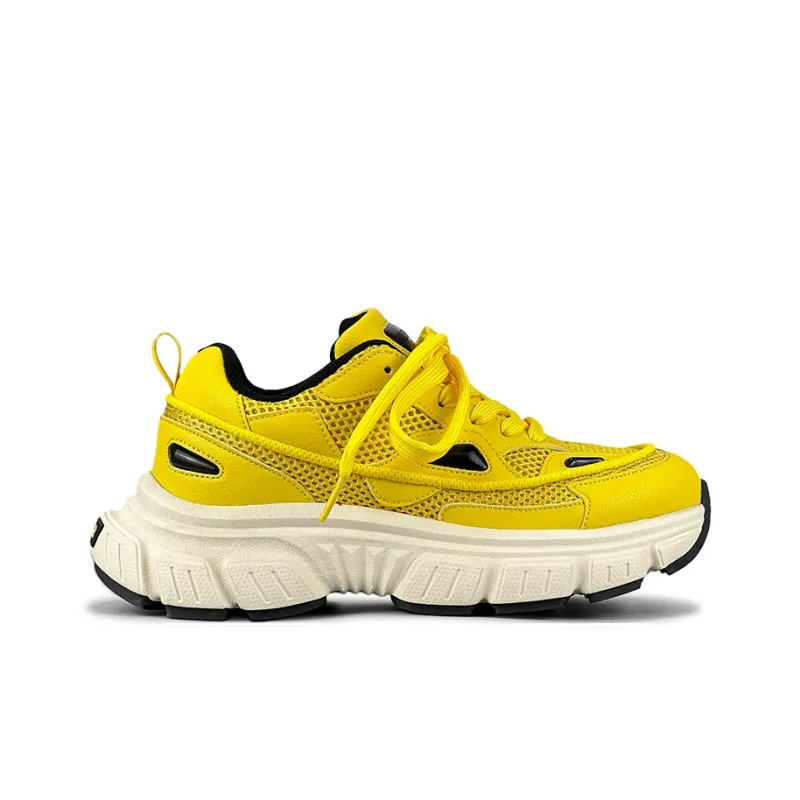 LuzaoT SUPER DRAG Wear Resistant Slip Resistant Low Top Chunky Sneakers Unisex Lemon-1