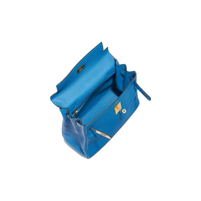 HERMES Kelly Togo Calfskin Kelly Bag Handbags Regular Women's B3 Bleu Zanzibar Tanzanian Blue-4