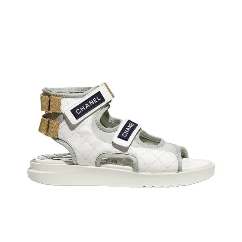 CHANEL Beach Sandals Women's White Gray Blue-1