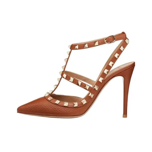 Valentino Rockstud High Heels Women's Brown White Gold