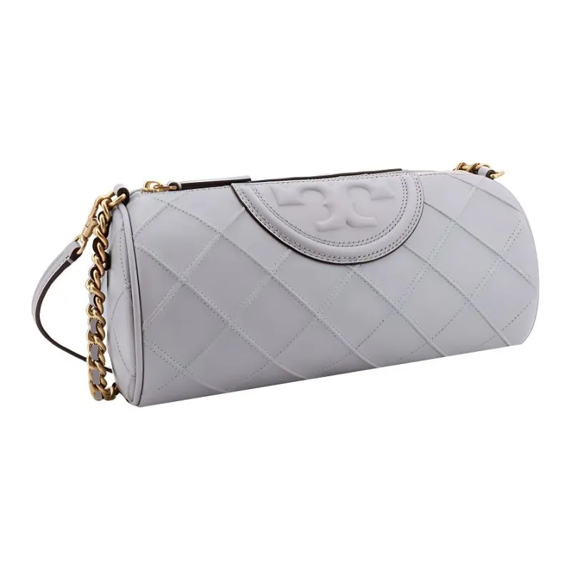 TORY BURCH Fleming Sheepskin Cylinder Bag Portable Crossbody Bag Shoulder Bag Women's Light Gray-1