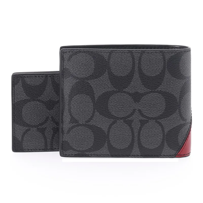 COACH 3 IN 1 Wallet Cow Leather Short Wallets Regular Men's Black Gray-4
