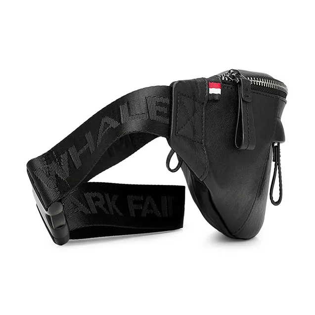 FAIRWHALE Top Grain Cow Leather Waist Bag Chest Bag Men's Black-2