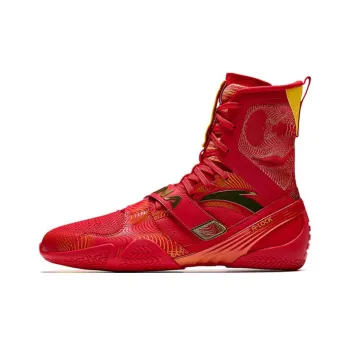 Anta Anti Slip Wear Resistant High Top Boxing Training Shoes Unisex Red Black Yellow