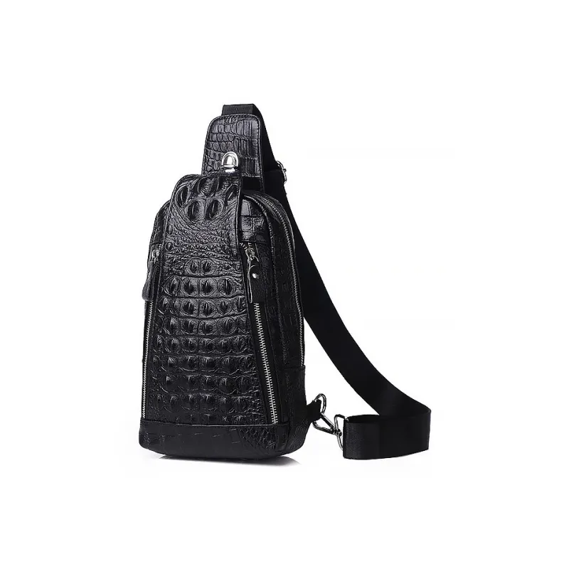 Yalu Top Grain Cow Leather Sling Bag Men's Black-1