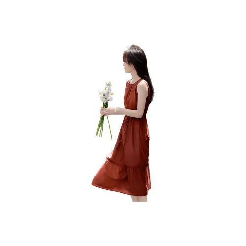 Mo Han Yi Mei Sleeveless Dresses Women's Brick Red