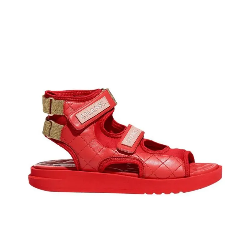 CHANEL Beach Sandals Women's Red/Dark Red/Light Pink-1