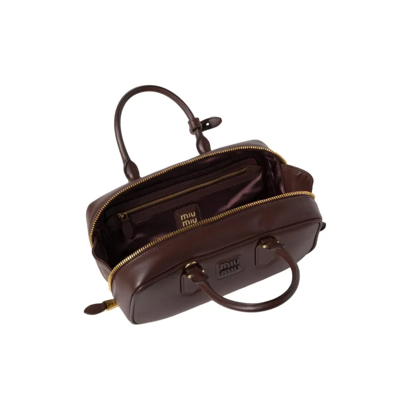 MIU MIU Arcadie Series Calfskin Bowling Bag, Shoulder Bag, Crossbody Bag, Handbag Tubas Women's Brown-3