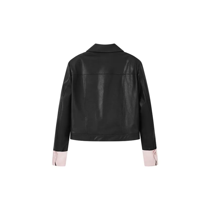 Yu Qianwen Leather Jacket Women's Black-1