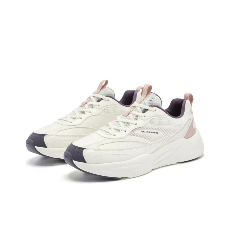 QIAODAN Anti Slip Wear Resistant Low Top Casual Running Shoes Women's White Pink-2
