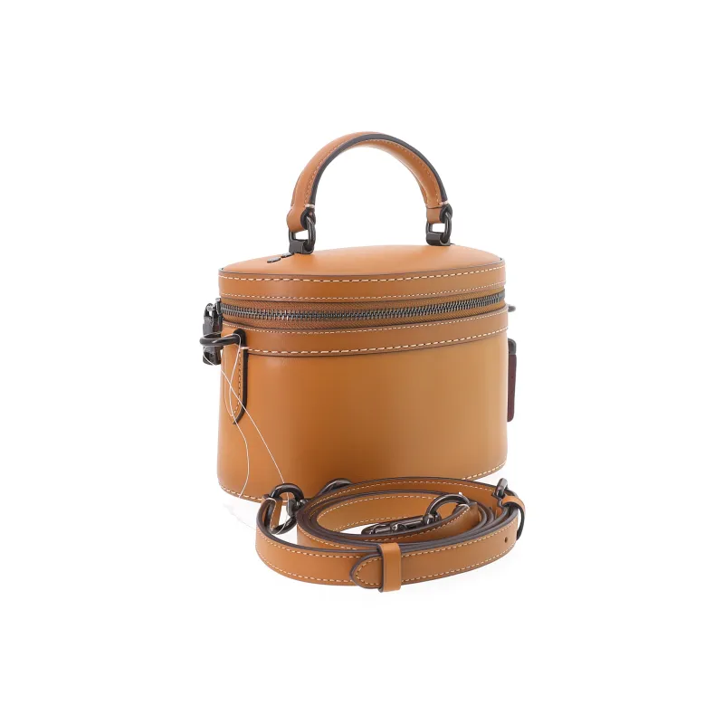 COACH Trail Leather Box Bag, One Shoulder Handbag, Crossbody Bag Women's Earthy Orange-1