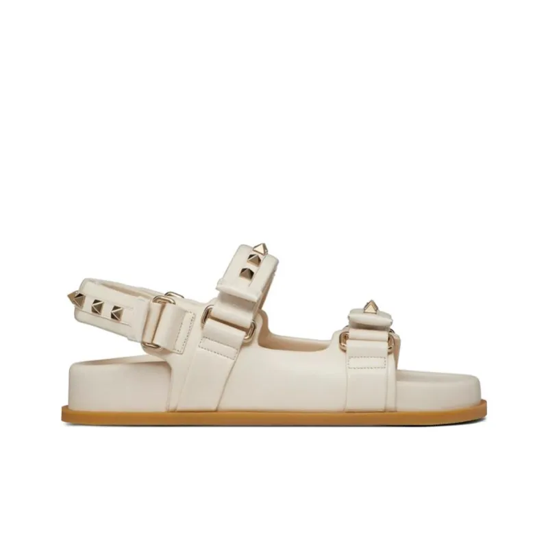 Valentino Rockstud Beach Sandals Women's Beige-1